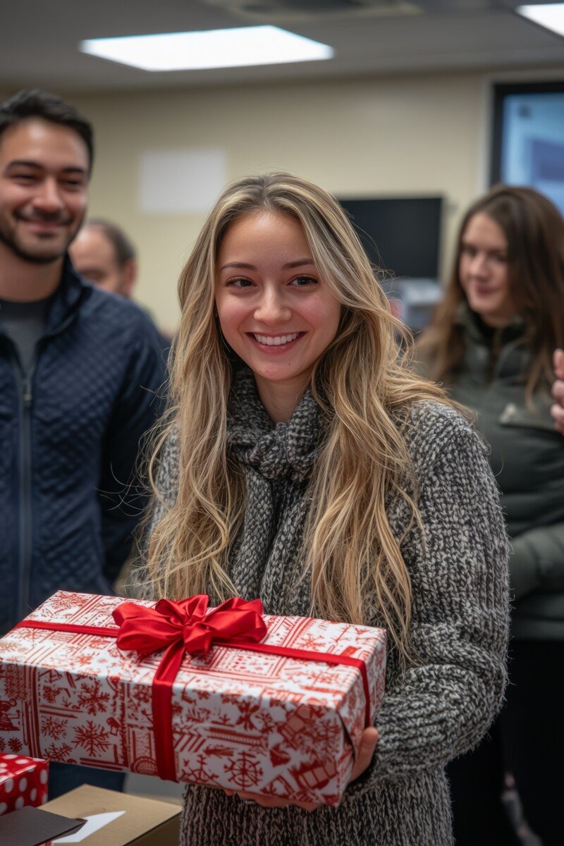 Gift Cards 2 a woman holding a present