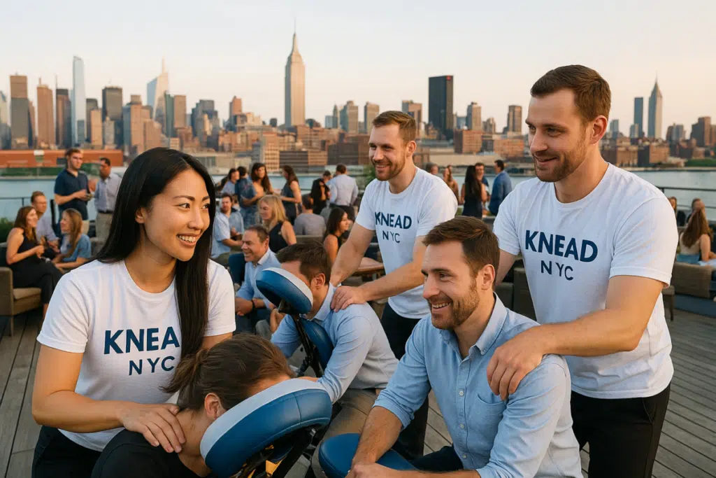 chair massage event on rooftop